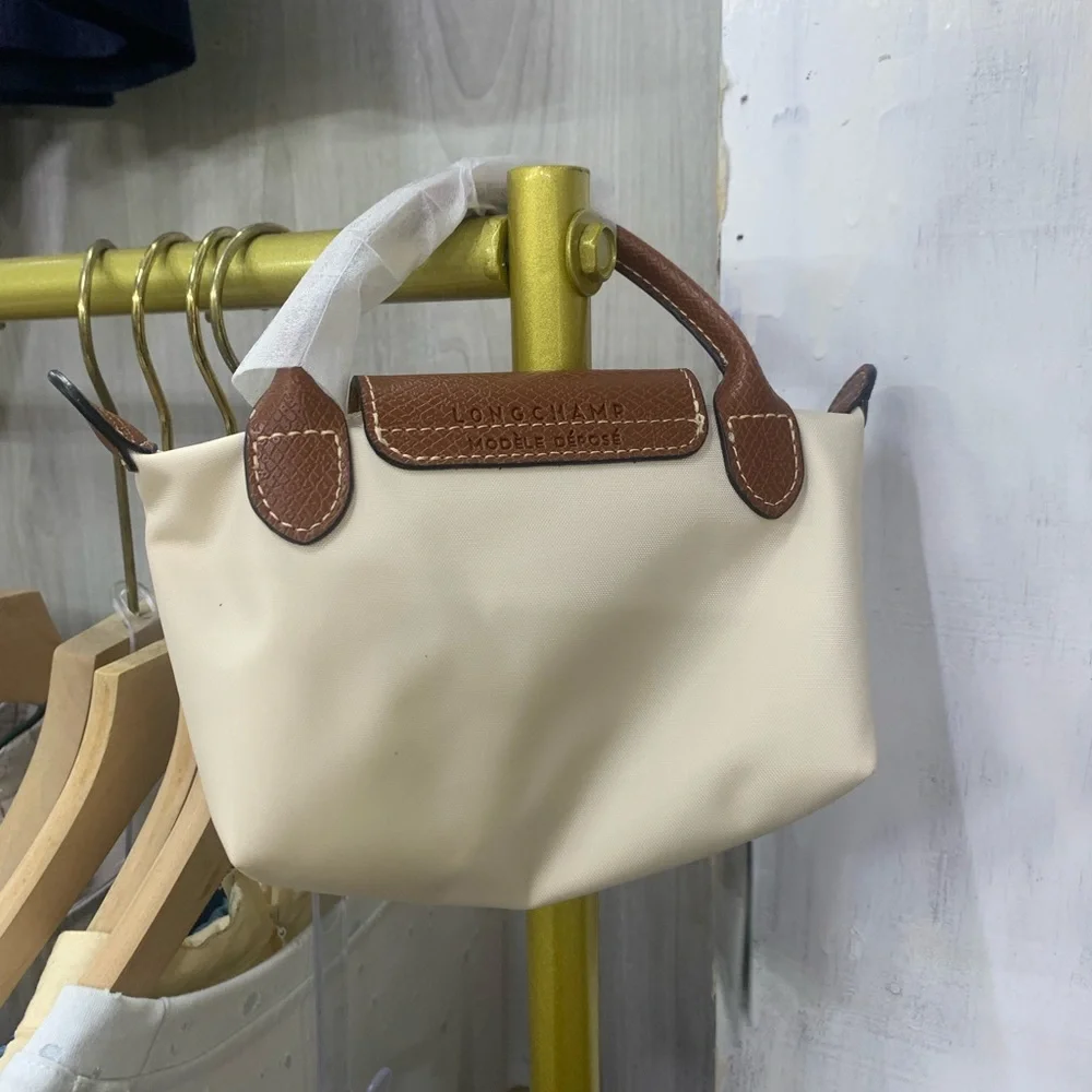 Longchamp Cream and Brown Le Pliage Small Handbag